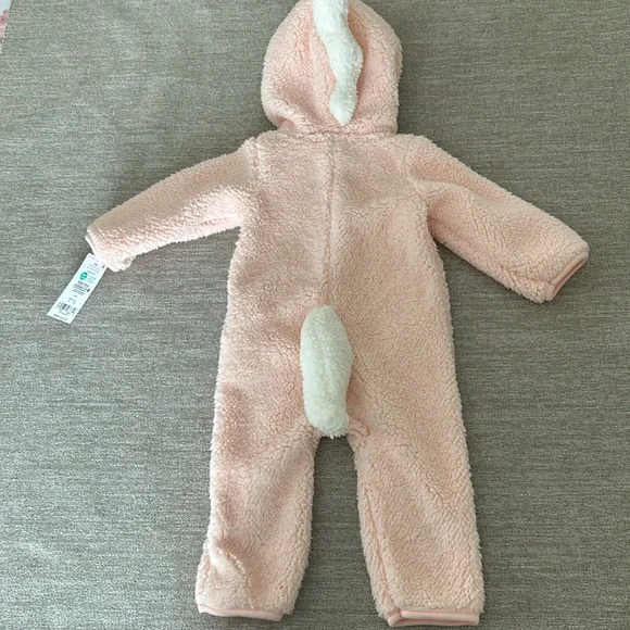 Carters hooded fleece Pink/white unicorn 1 piece outfit/costume. Size 9 mo. NWT - Picture 6 of 12